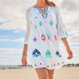 Tommy Bahama Watercolor Ikat Split Neck Tunic Swim Cover Up